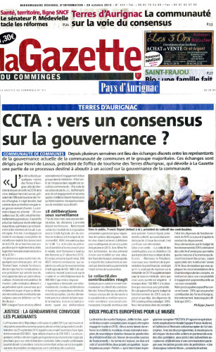 CCTA, vers un consensus sur la gouvernance - La Gazette du Comminges du 28 ocobre 2015