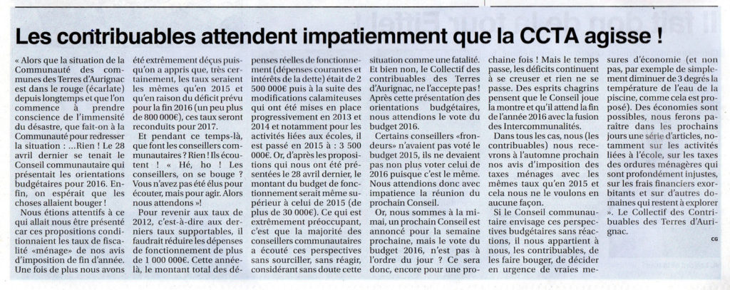 Les contribuables attendent impatiemment que la CCTA agisse - Le Petit Journal - 18 mai 2016 4